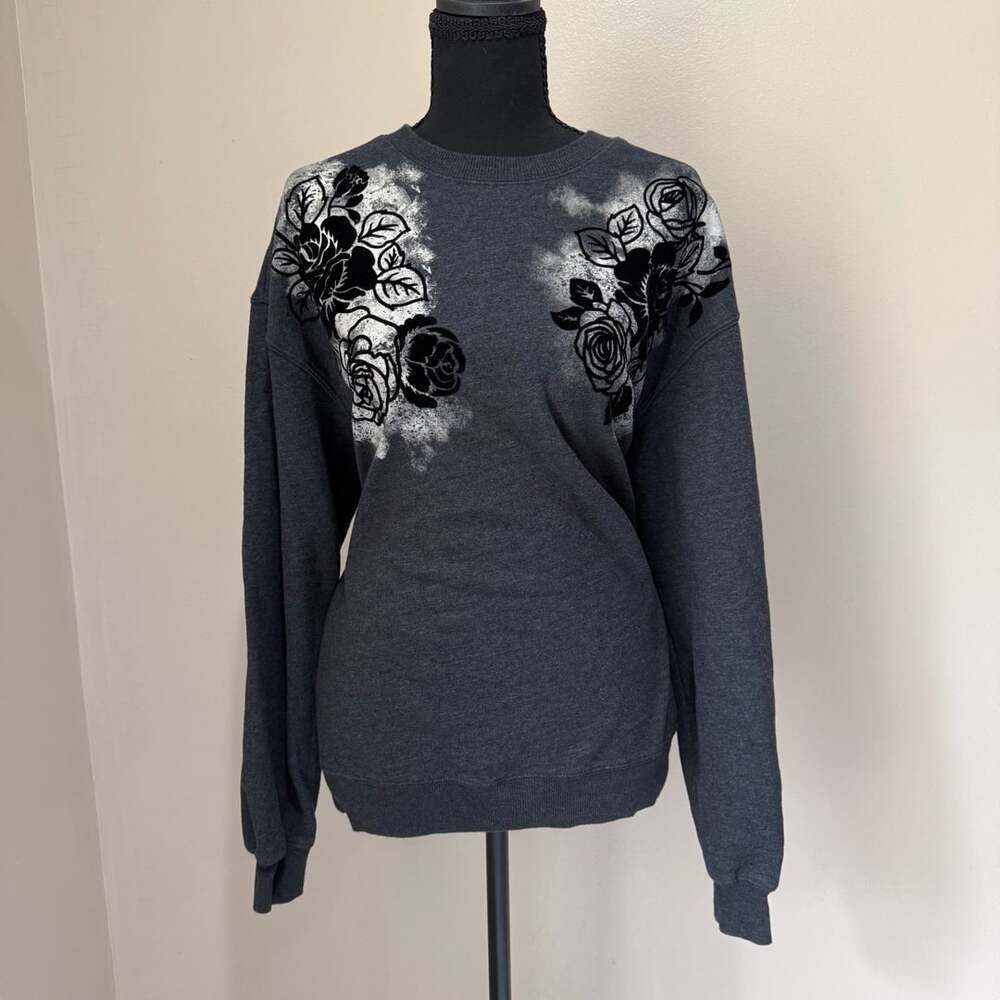 Y2K Grunge Floral Rose Sweatshirt Wild Size M